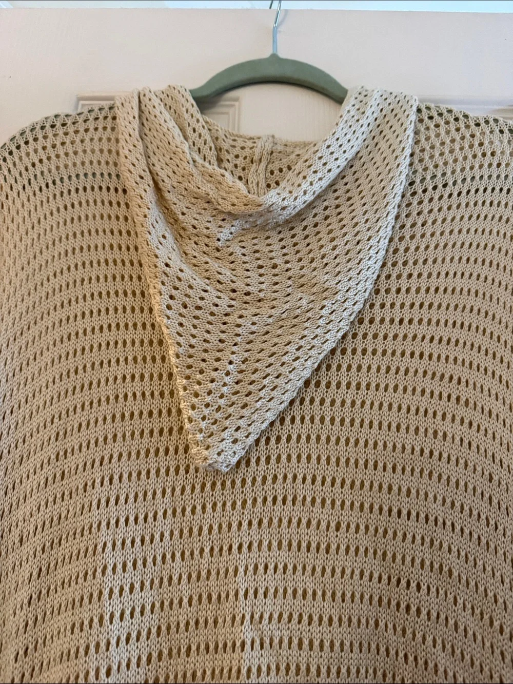Free People Cream Open-Knit Fringe Poncho Sweater